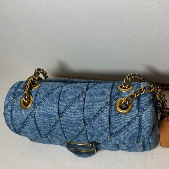 Coach Tabby Denim Brass Indigo Shoulder Bag 20 W/ Dustbag - Picture 3 of 10